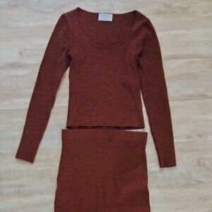 Modern Citizen Ribbed Wool Sweater Set in Rustic Orange